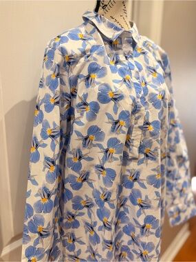 COS Blue and White Floral Shirt Dress with Yellow Accents